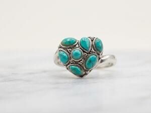 BBJ 925 Sterling Silver Turquoise Heart Cluster Ring Size 6.5 Southwestern Women
